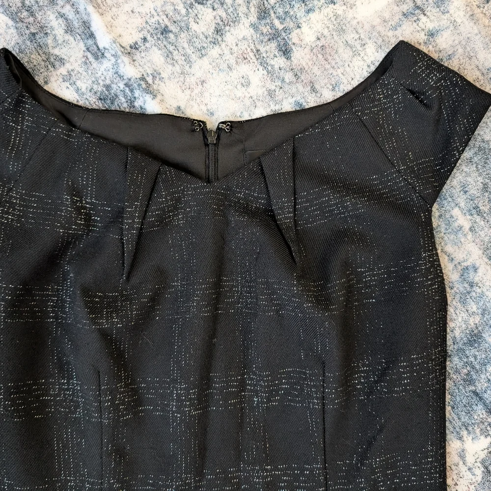 EUC Mossimo Stretch Sleeveless Black & Silver Midi Lined Dress Off Shoulder Sz 4 - Picture 5 of 11